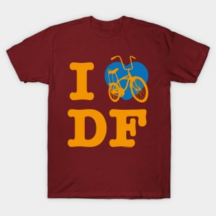 I Love Cycling DF Orange Blue / Yo Amo andar en Bicicleta en el DF / Chilango Pride / Orgullo Chilango Graphic T-Shirt